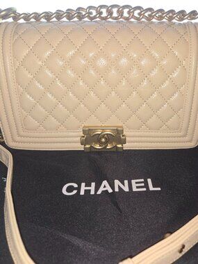 Tan Quilted Designer Inspired bag with gold-tone hardware